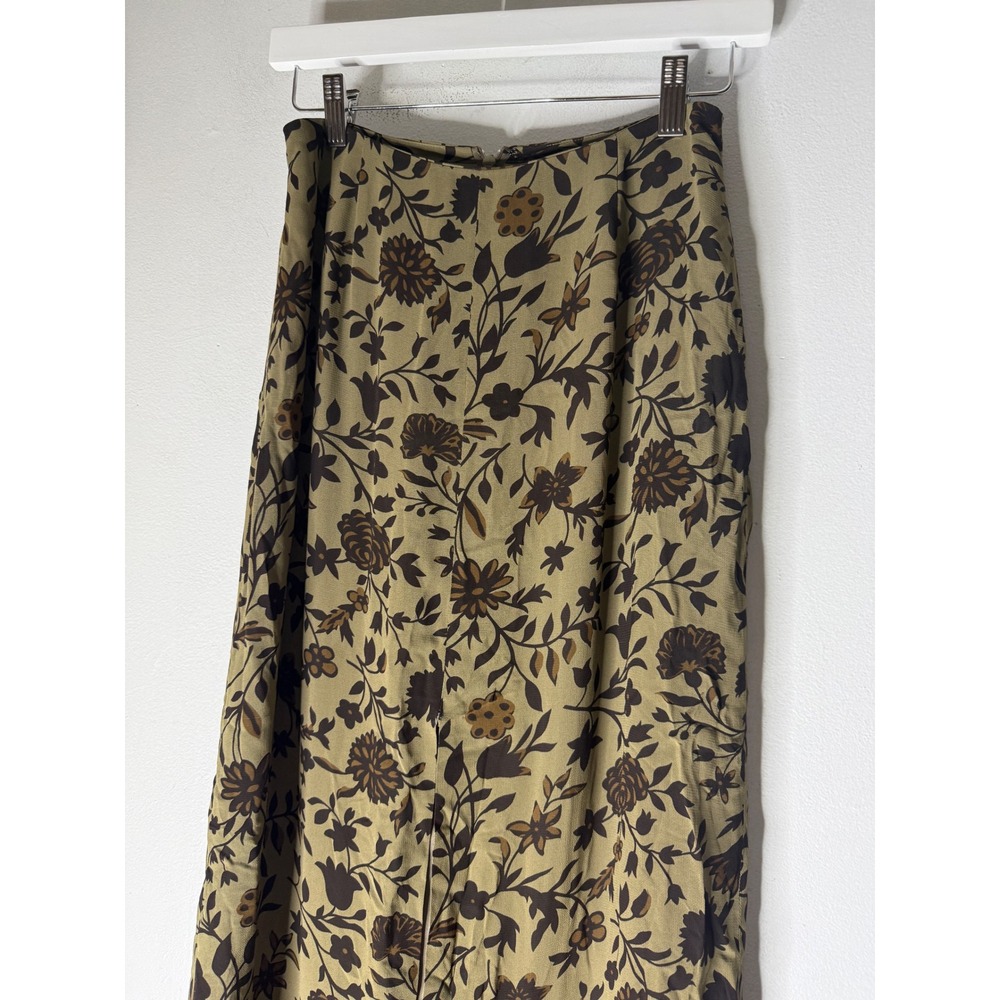 Vintage Floral Maxi Skirt Olive Green Brown Earth Tone High Waisted Column Skirt - Picture 3 of 6